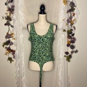 Leith Green Print Bodysuit Size Large New Without Tags Size Large
